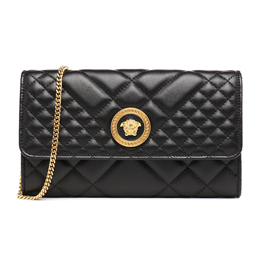 versace标信女包包女包手拿封包徽标logo金属皮革女士包袋