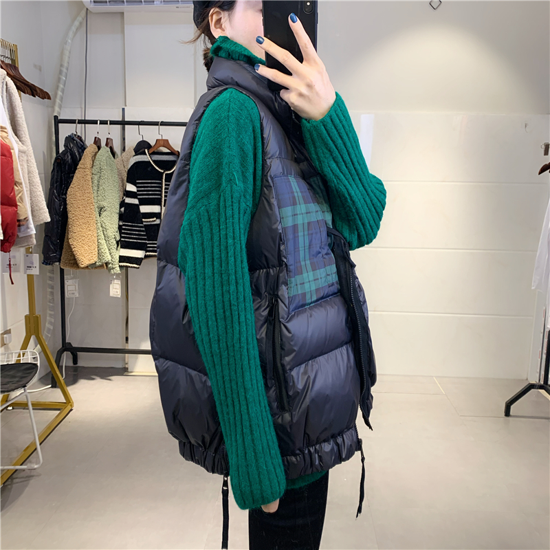 2021新款大码羽绒马夹女贴布立领中长款加厚欧版羽绒服马甲外穿潮