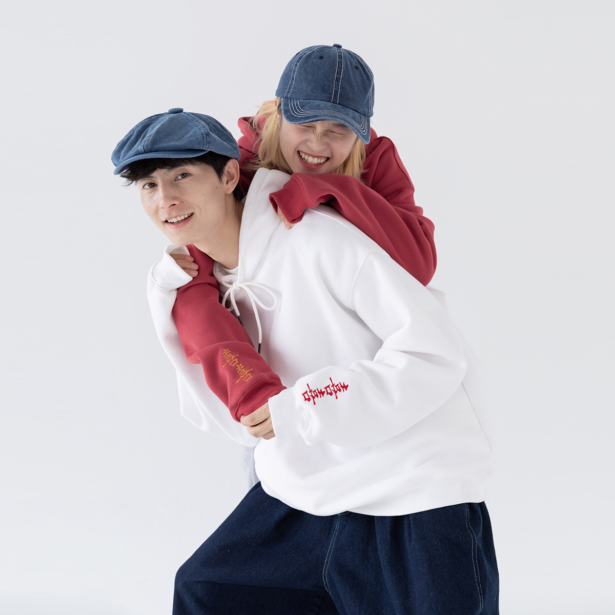 蒙马特先生 复古红白双喜刺绣百搭卫衣 秋冬男女情侣宽松BF风帽衫