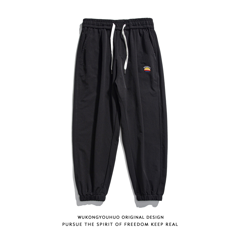 悟空有货日系复古简约绣标运动束脚裤男潮牌宽松阔腿休闲哈伦长裤