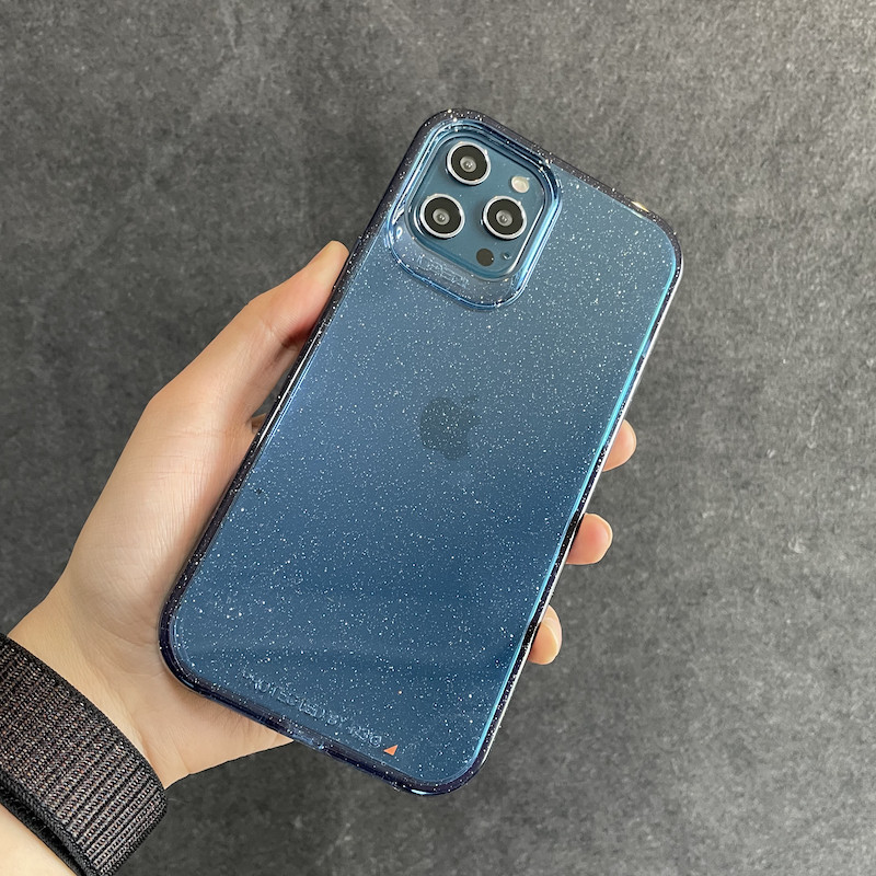 蓝色适用iphone12手机机壳苹果12promax海蓝透明闪粉手机保护套