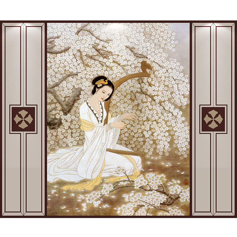 墙布古代定制名画玄关过道美女仕女女图无纺布定制壁画