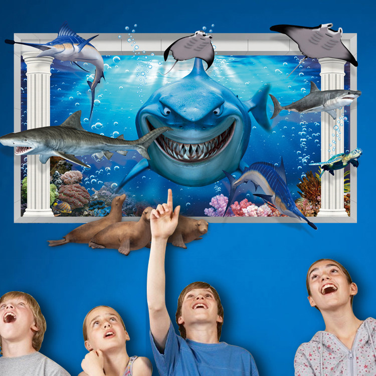 3d立体地板墙纸贴画卡通动物儿童幼儿园教室软装墙贴