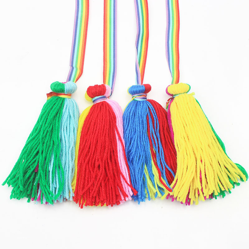 2个带绳毛线儿童毽子幼儿园自制小学生亲子比赛毽子