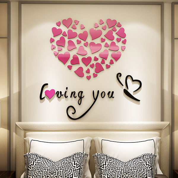 温馨浪漫爱心形墙3d立体墙贴亚克力卧室床头客厅墙贴