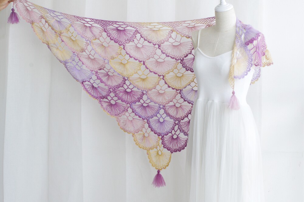 明月手作缎染马海毛合欢三角披肩手工diy毛线diy编织材料包