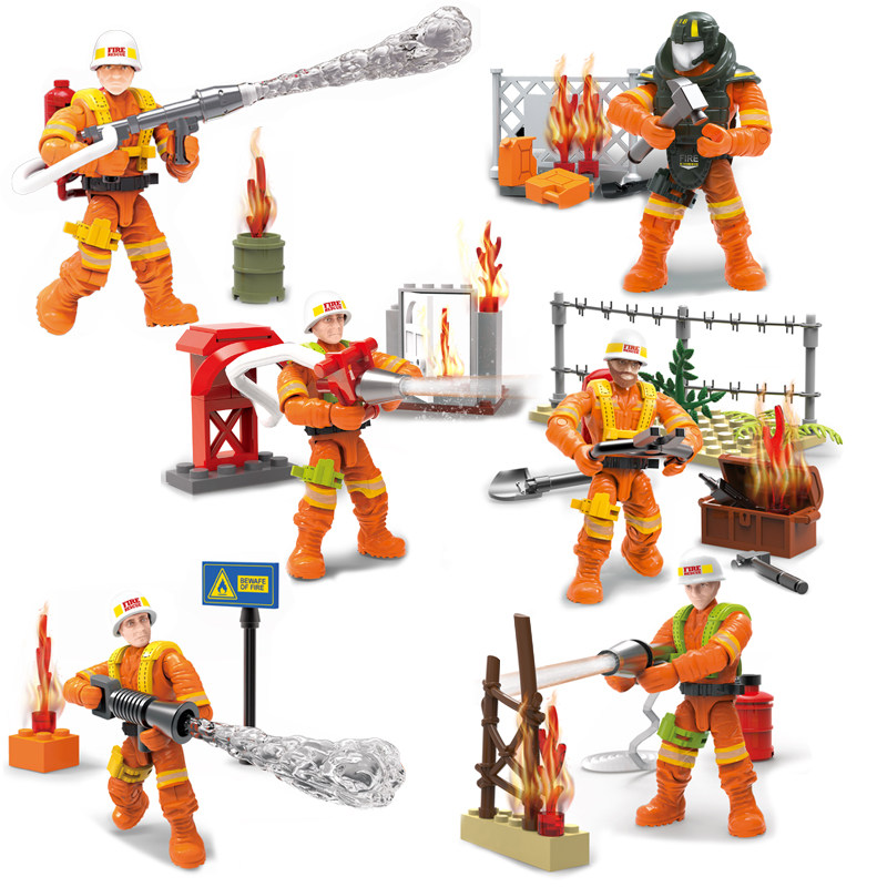 关节积木人消防员人偶玩具灭火英雄拼装兵人兼容塑料积木