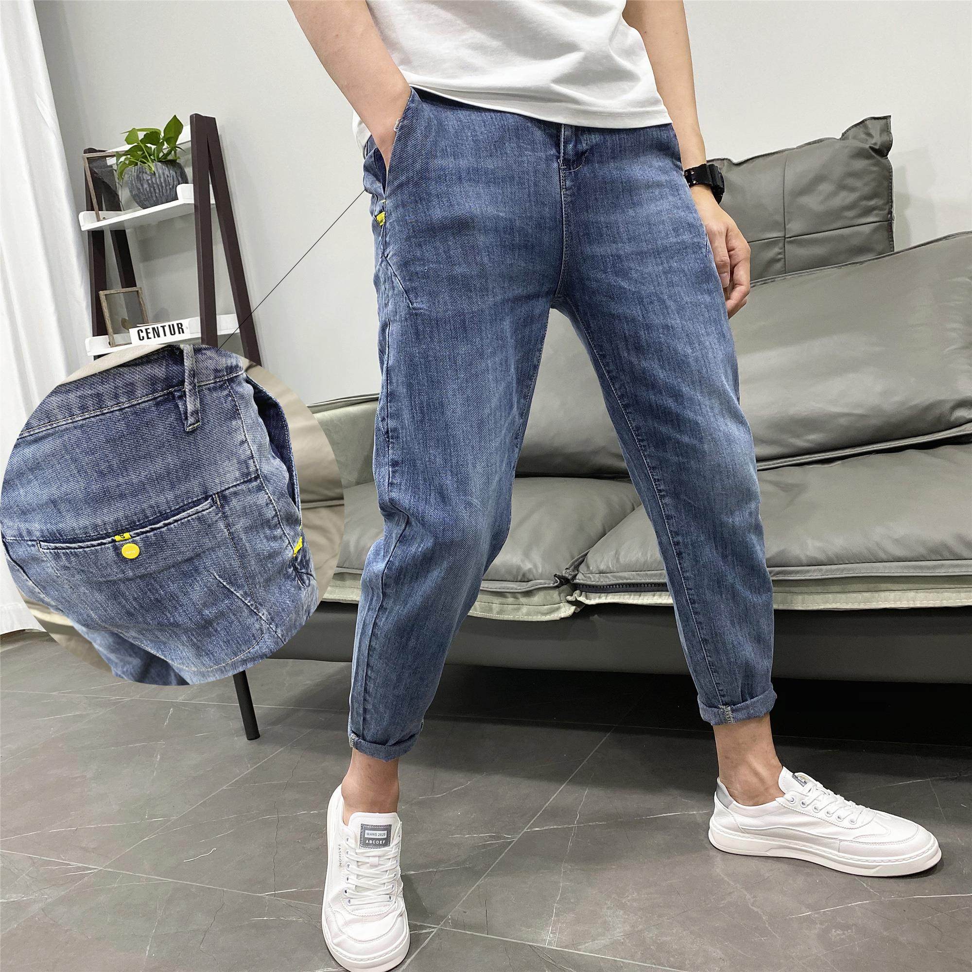 夏季宽松锥形裤男小脚薄款浅色裤子简约百搭牛仔裤