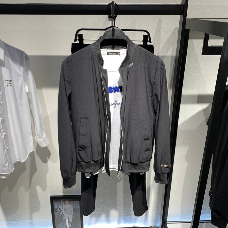 春季薄款简约修身夹克外套男士韩版潮流棒球服飞行员上班休闲男装