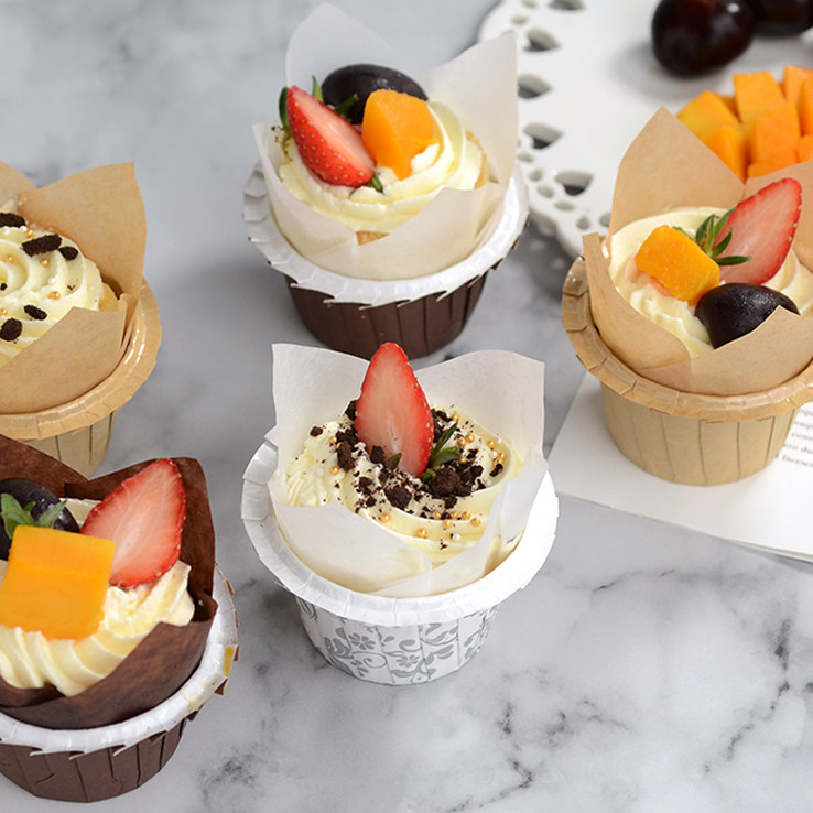 100只翻边蛋糕纸杯金色花边杯子蛋糕杯耐高温马芬麦芬郁金香纸杯