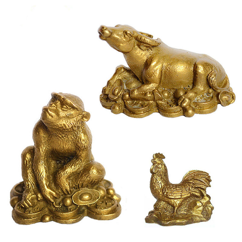 纯铜牛猴猪龙生肖摆件铜钱鸡补缺角家居风水客厅桌面装饰摆放小号