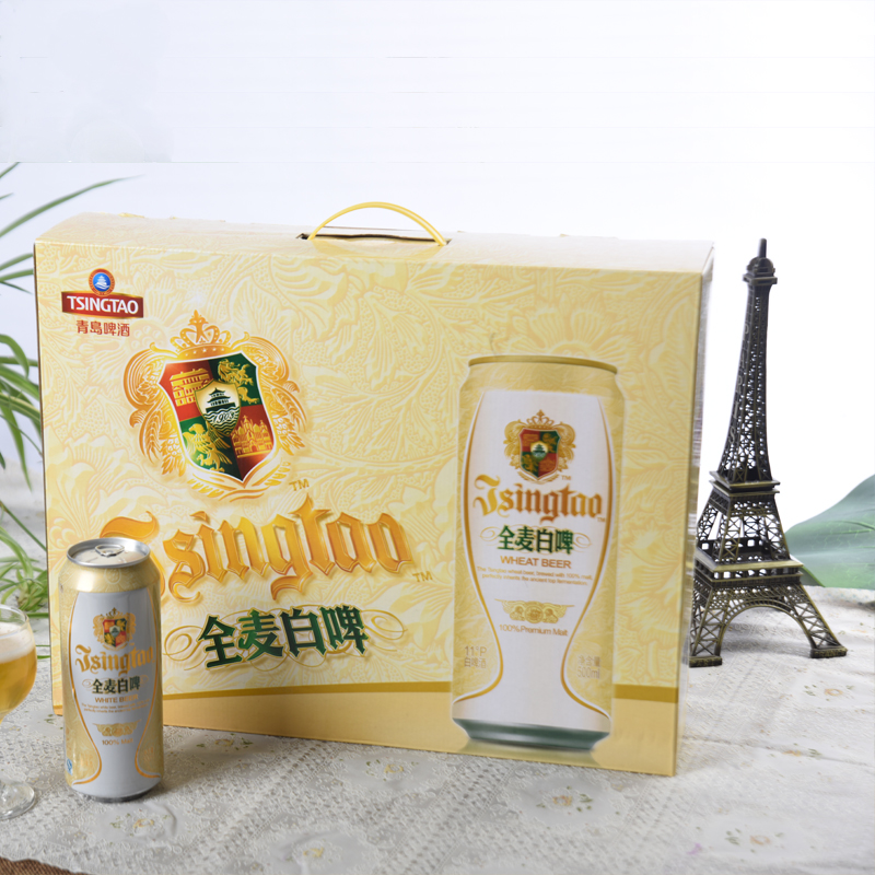 青岛啤酒白啤礼盒500ml10罐啤酒