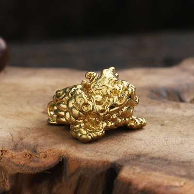 风水纯铜金蟾吊坠钥匙扣三足蟾蜍招财摆件黄铜挂件小号随身携带