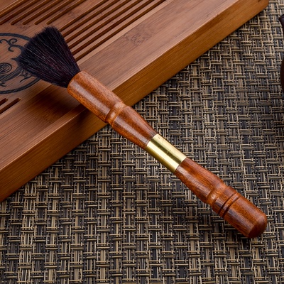 二合一茶刀笔 实木养壶笔普洱茶刀茶锥黑檀木茶刷