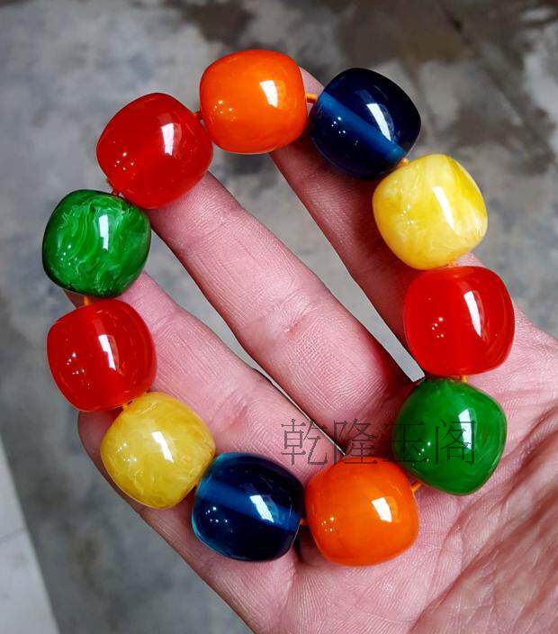 手链精品天然彩色蜜蜡佛珠七彩中东琥珀蜜蜡手手链