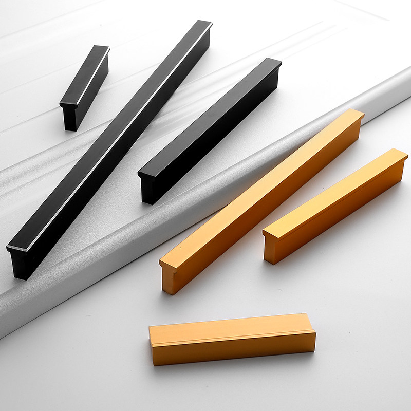 现代简约橱柜门拉手黑色大衣柜门把手金色抽屉吊柜小拉手