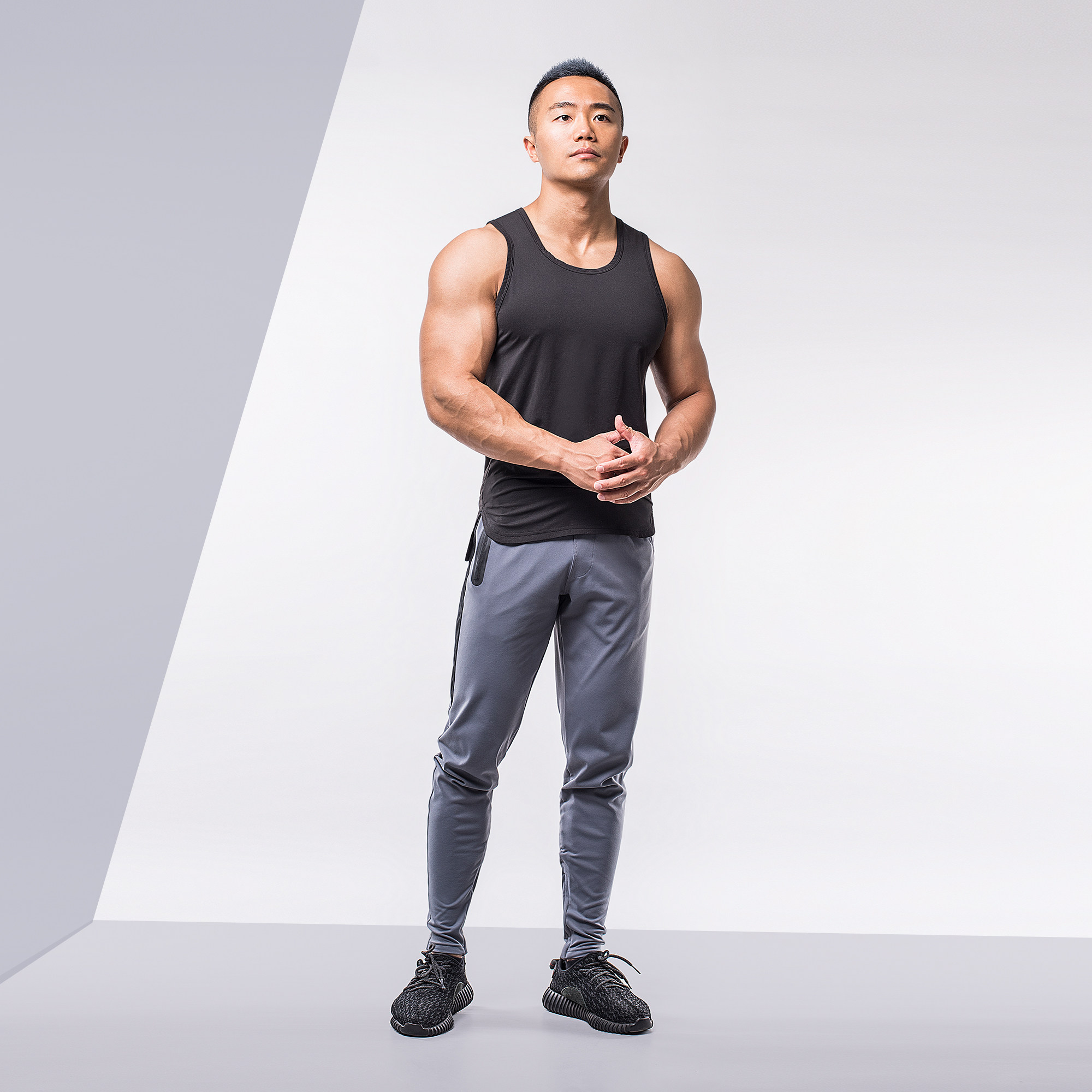 evenso棉感拼接压胶工艺运动休闲长裤跑步健身裤 男