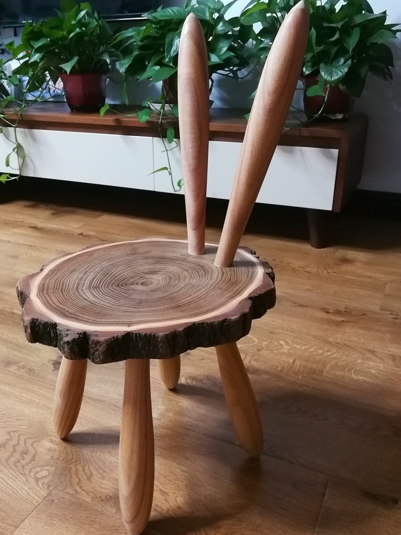 创意个性原木年轮板凳儿童兔子实木矮凳