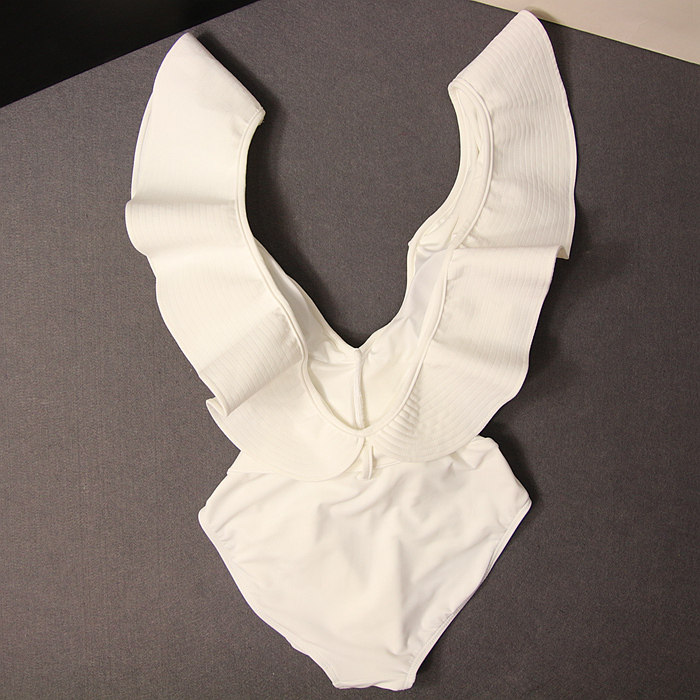 泳装连体比基尼三角显瘦遮肚性感白色范白色仙女连体泳衣