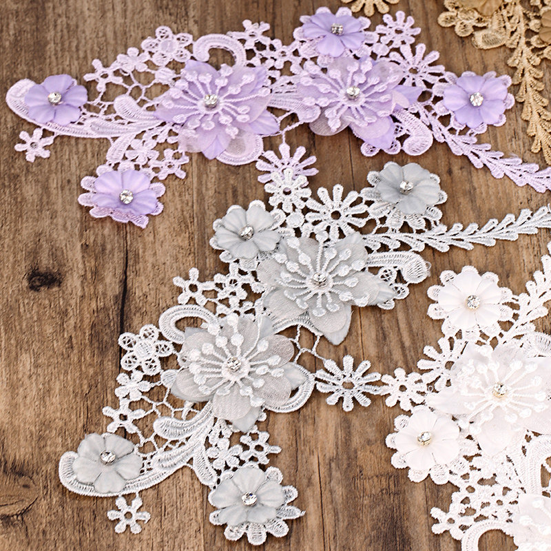 镶钻蕾丝花朵布贴刺绣补丁衣服装饰贴花白色大号贴布婚礼头饰头花