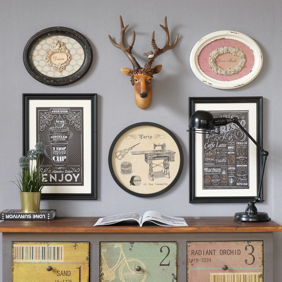 美式复古木质装饰画客厅餐厅玄关书房挂画咖啡现代装饰画