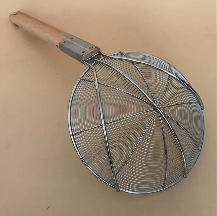 商用漏勺木柄笊篱捞面饺子厨房控油滤网不锈钢漏勺