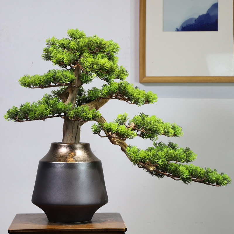 新中式陶瓷禅意花瓶插花干花 迎客松盆景绿植艺术装饰品创意客厅