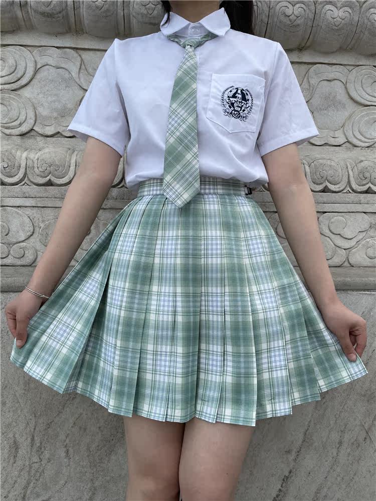 jk学院高腰单件套装雪松格裙制服领结衬衫半身裙