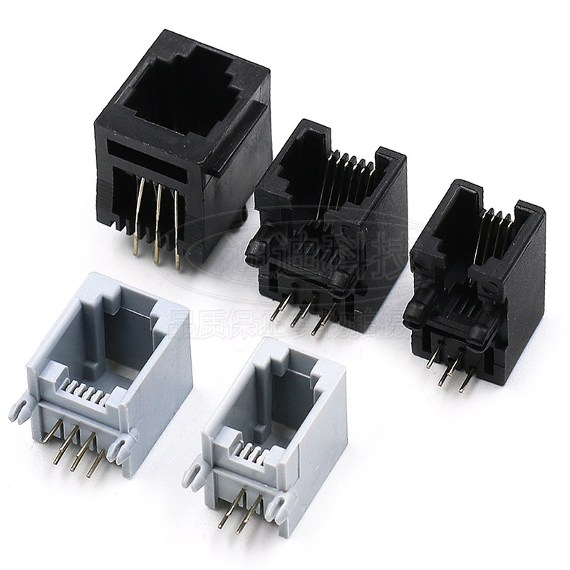 rj11插座4p4c灰色接头6p6c全塑母座黑色电话接口连接器水晶头透明