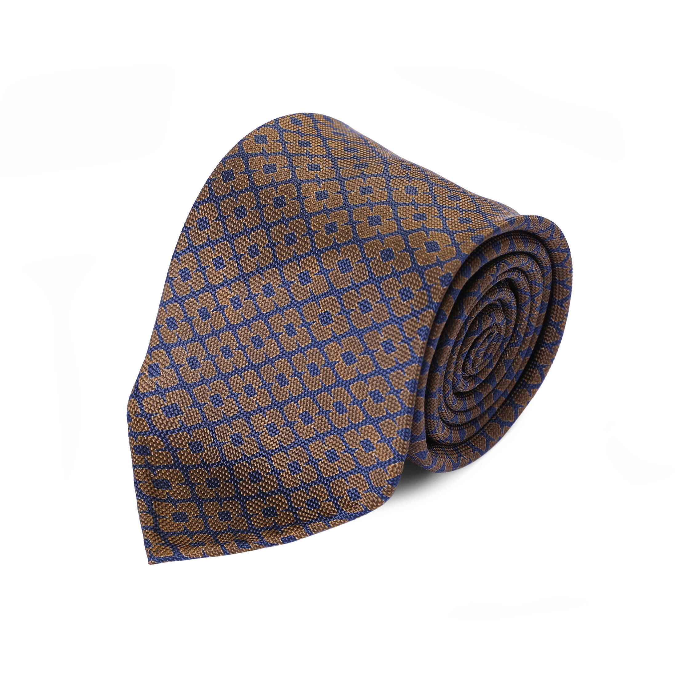 illupo金色深蓝菱形印花意大利手工真丝领带领带