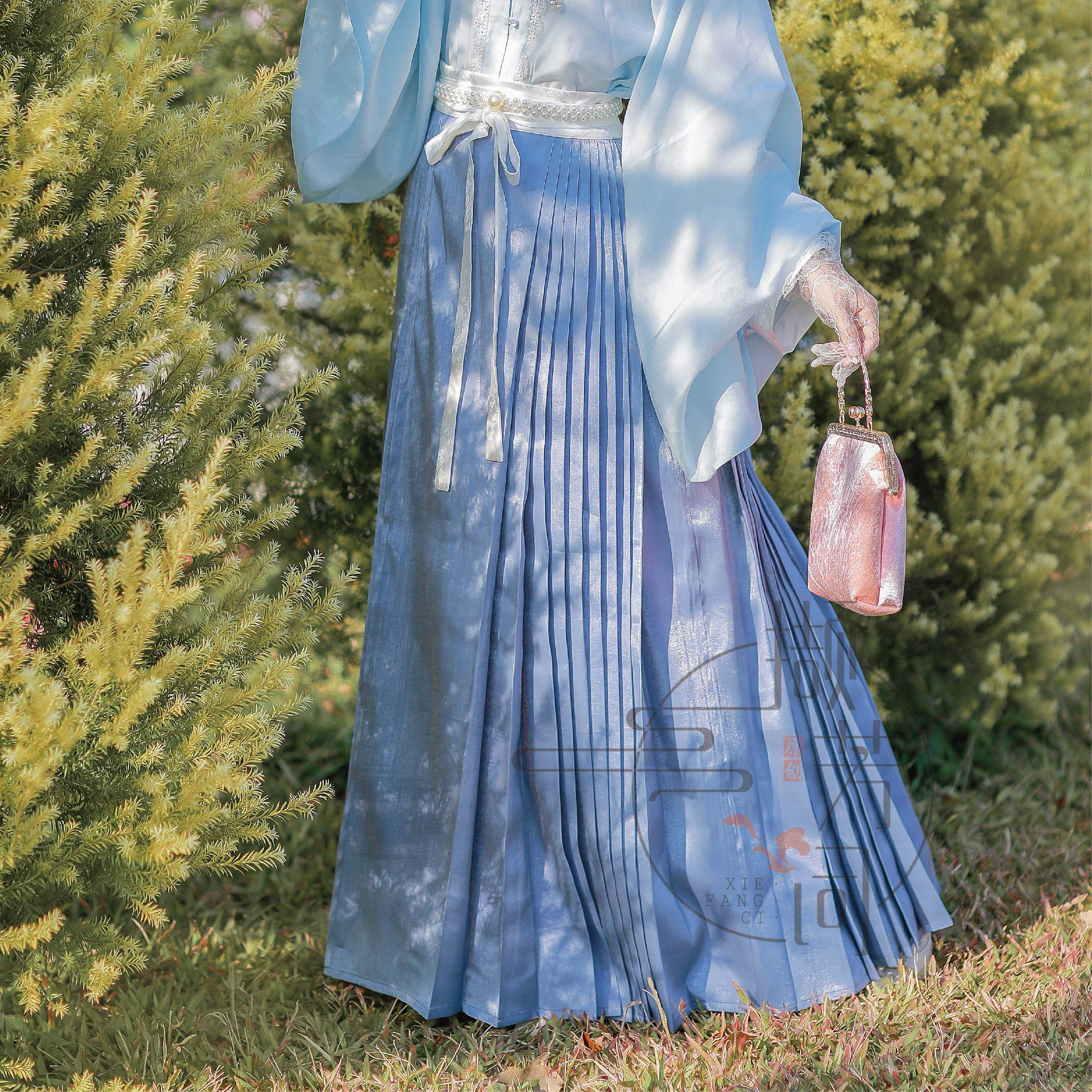 撷芳原创服下裙纯色纱6米百褶马面裙春夏日常汉服