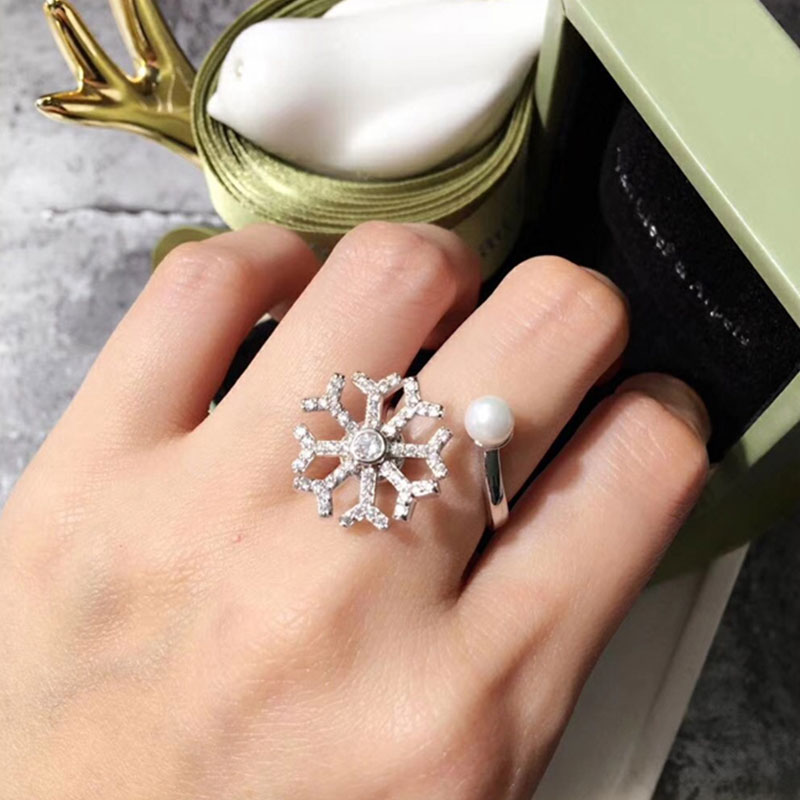 奥米迪奥雪花旋转戒指开口可调调节创意个性时尚网红戒指