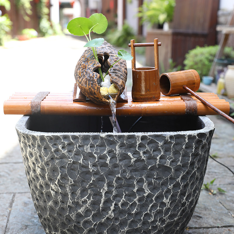 流水循环鱼缸diy配件陶瓷过滤器养鱼竹子水缸摆件