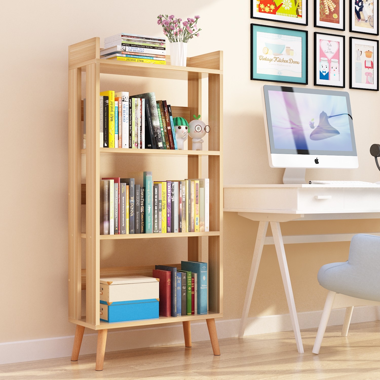 书架落地简约现代简易客厅置物架儿童学生实木组合创意收纳小书柜