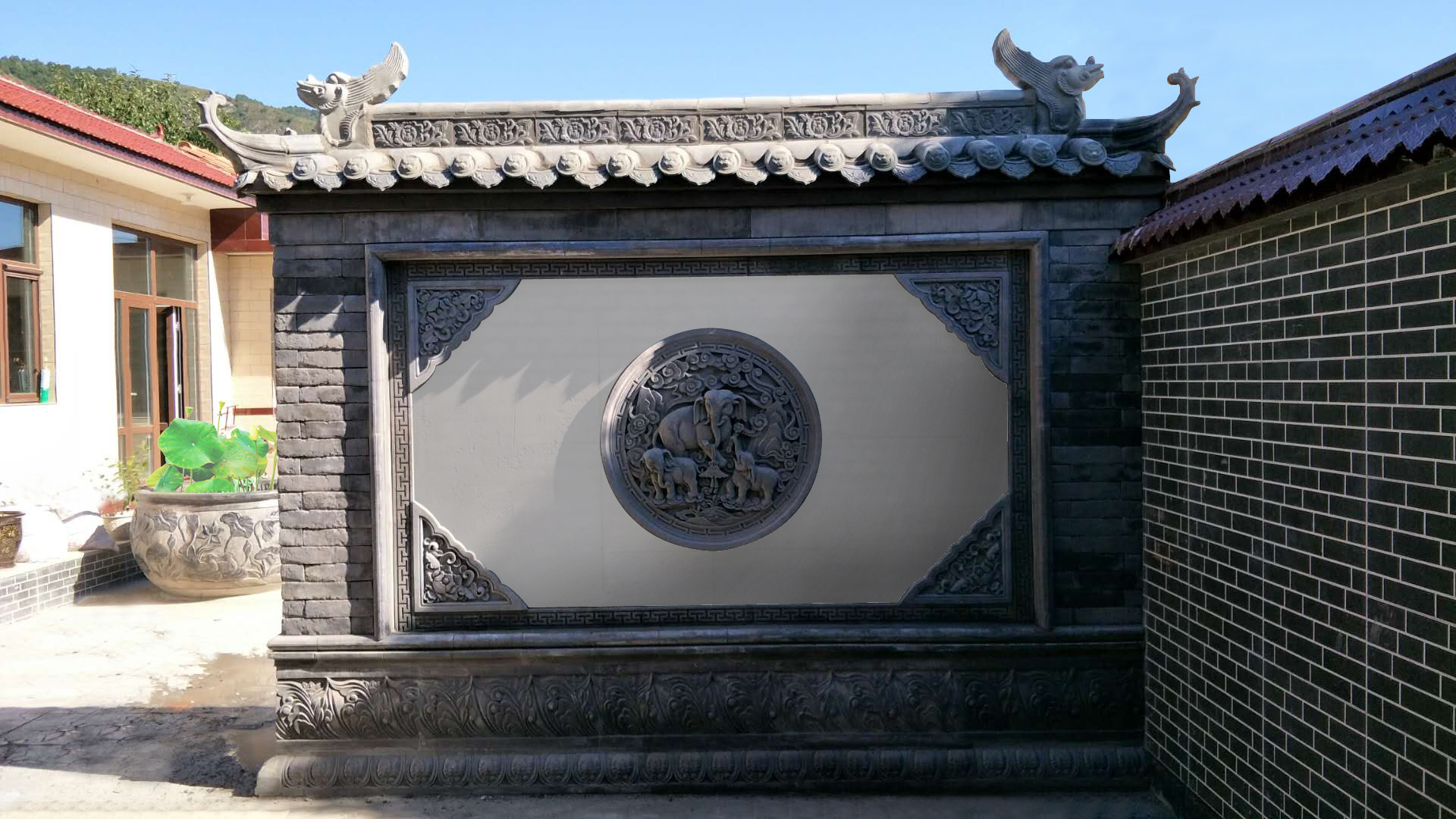 金沐仿古中式砖雕花开富贵12001940庭院影壁装饰砖雕