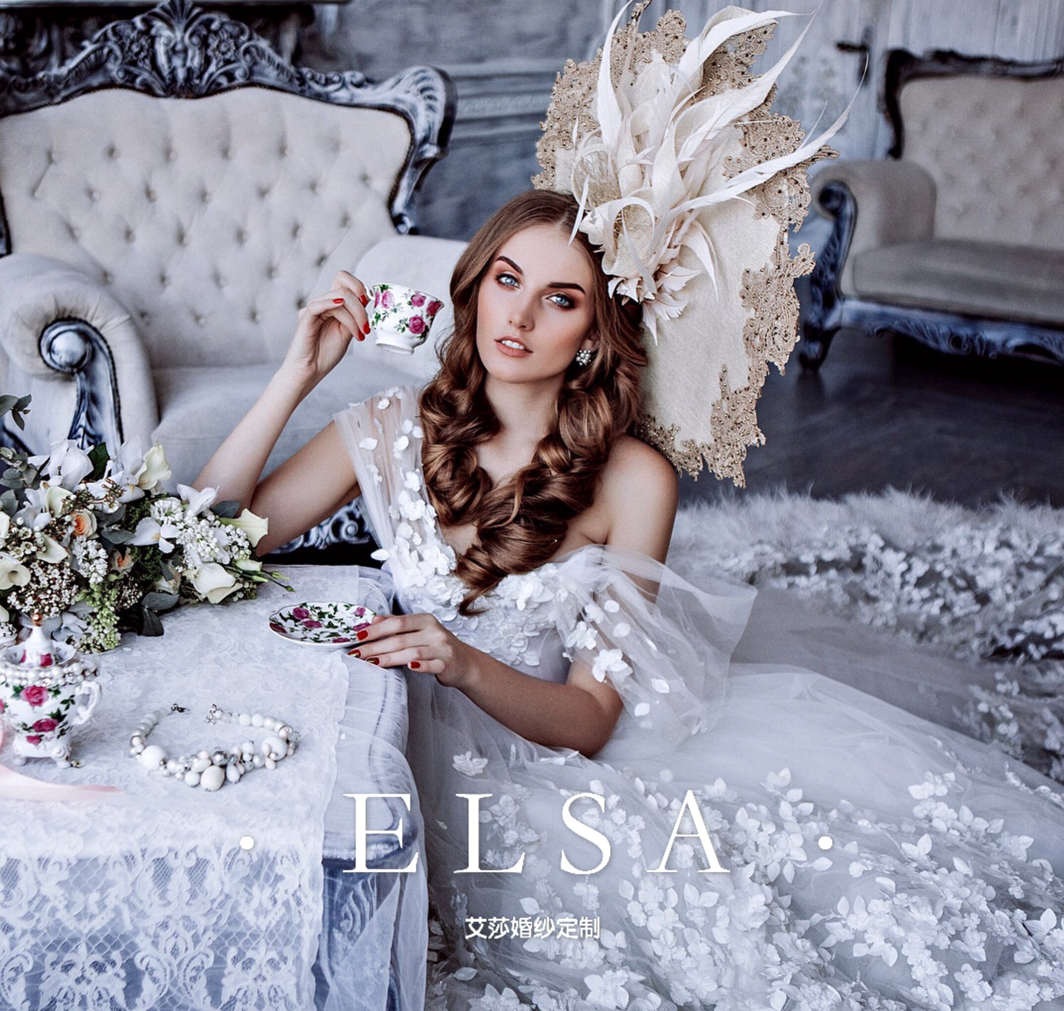 ziad巴洛克复古宫廷公主蓬蓬婚纱羽毛一字肩大婚纱