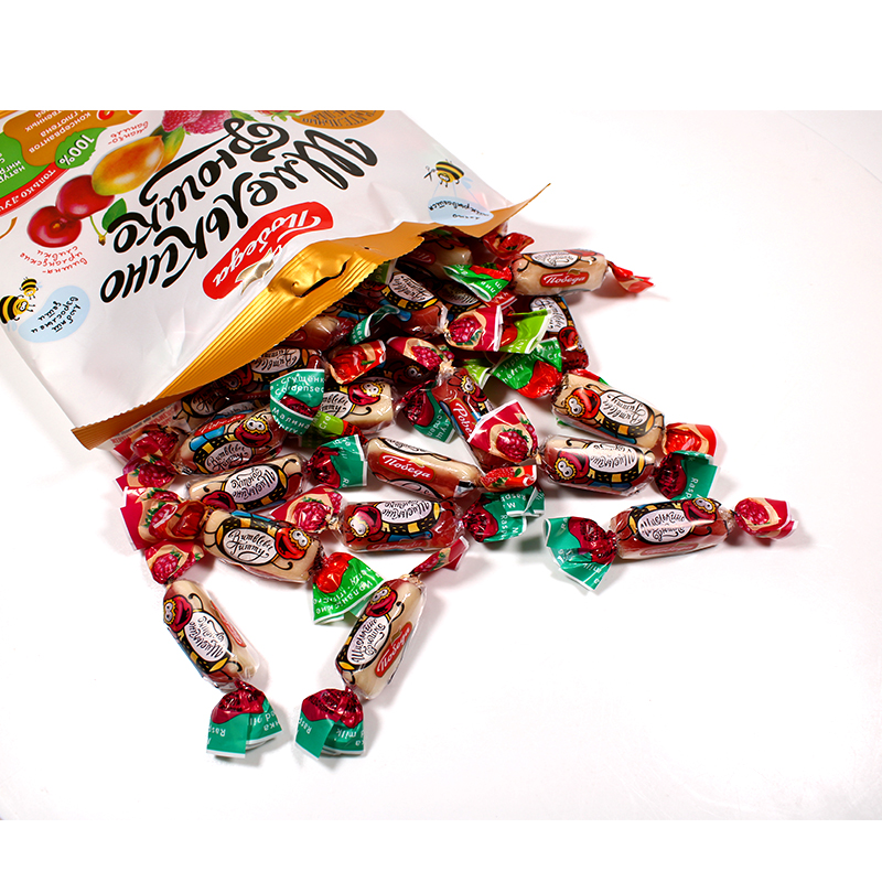 俄罗斯糖果进口胜利小蜜蜂樱桃水果夹心软糖袋装糖果
