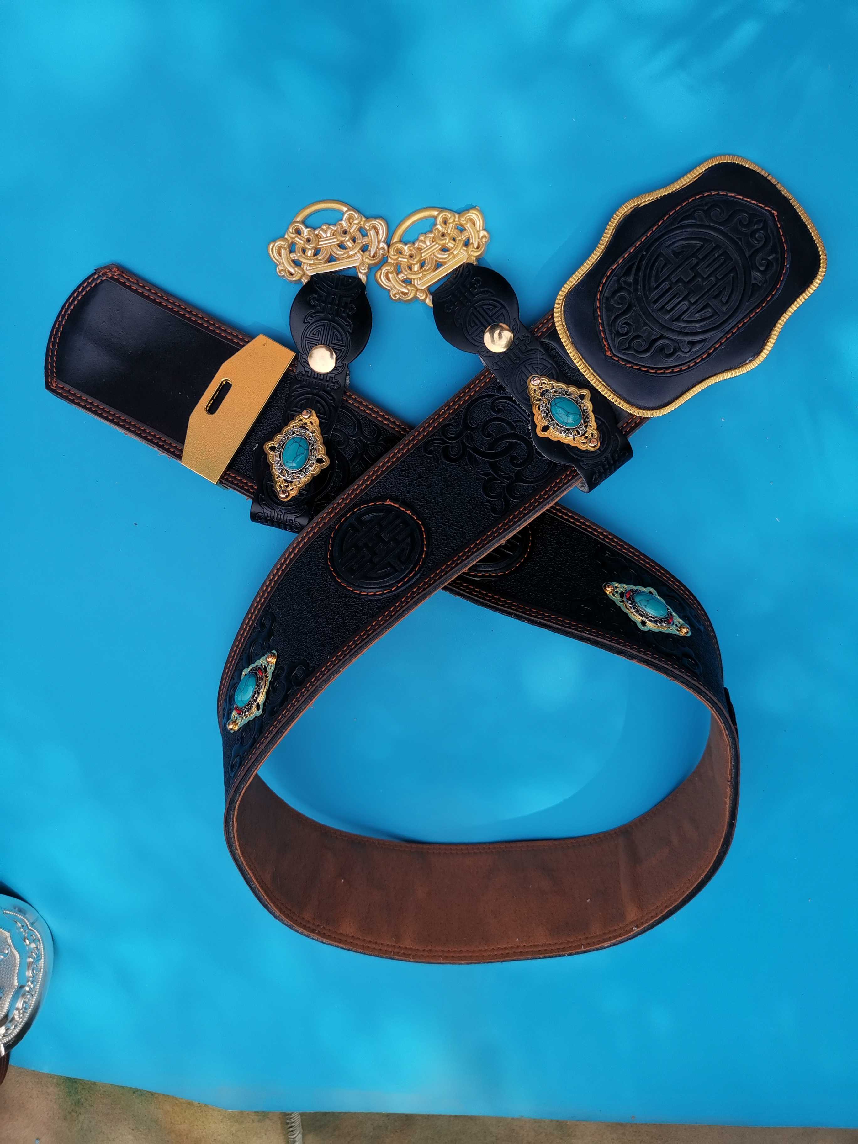 蒙古族腰带男士成人款纯牛皮复古传统皮带民族其他民族服装