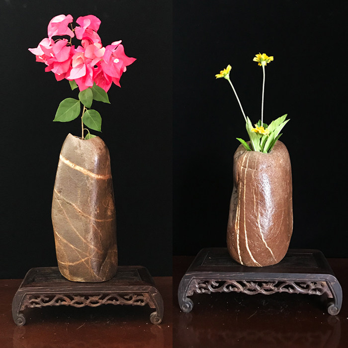 石头鹅卵石花盆天然花瓶插花花花笔筒创意个性富贵竹花瓶