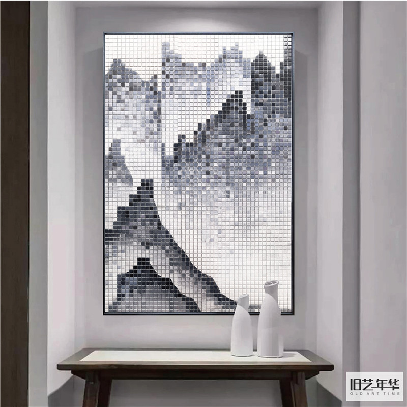 中国国风山水抽象玄关3d立体画玻璃马赛克装饰画现代装饰画
