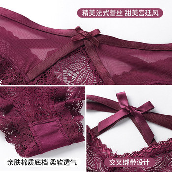 Victoria panties French sexy temptation bow romantic lace ບາງ breathable ສະດວກສະບາຍ briefs ຕ່ໍາຂອງແມ່ຍິງ