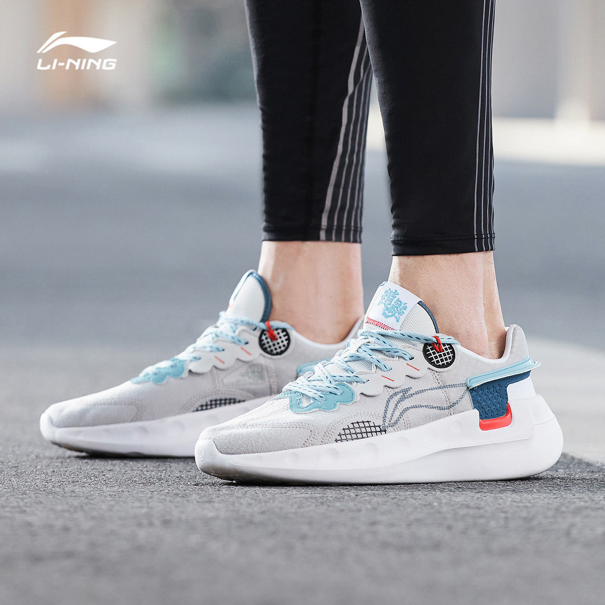 李宁跑步鞋男2022逍遥刺绣文字网面轻便低帮跑步鞋