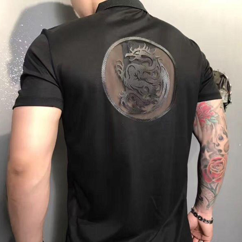 2022春夏装新款潮牌刺绣龙图腾男士青年短袖T恤小翻领POLO衫半袖