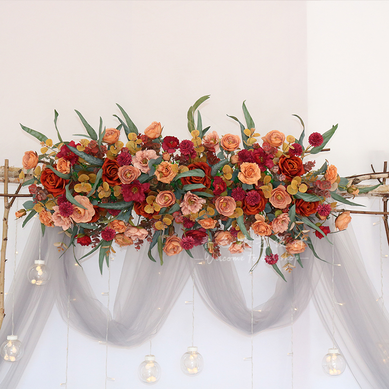 新款仿真复古花排婚礼舞台背景布置摄影拍照婚庆绢花