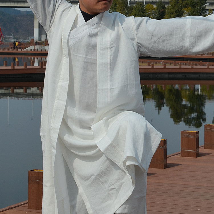 武当道袍三件件套亚麻太极武术服长道士服斜太极服