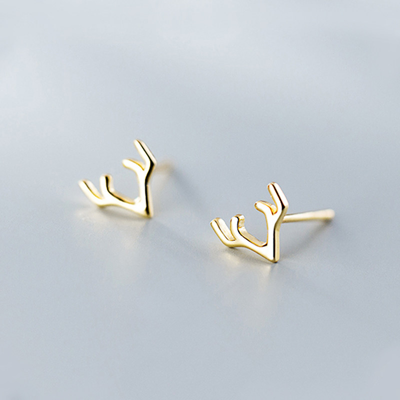 纯银镂空可爱鹿角耳钉女韩版动物少女气质简约百搭耳钉