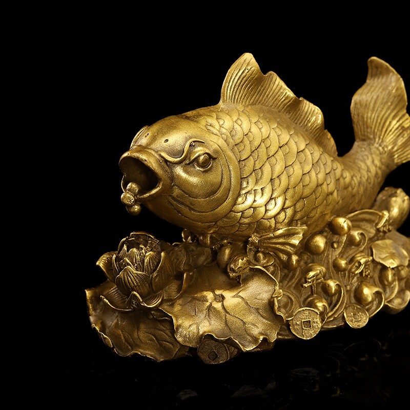 鲤鱼摆件纯铜连年有余吉祥物鱼跃莲台年年有鱼铜鱼摆件