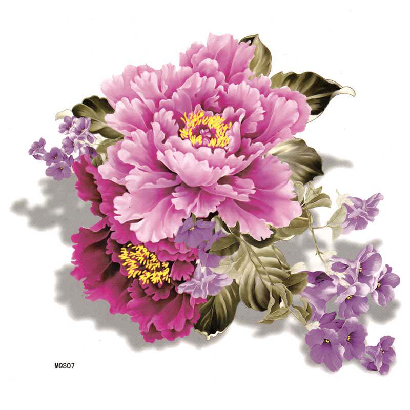 彩色3d立体牡丹花纹身贴纸防水大图女花臂写真肚子遮疤痕后背贴