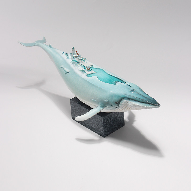 现场直播王胜雕塑鲸落作品立体装饰品客厅鲲摆件鲸鱼摆设蓝鲸正版