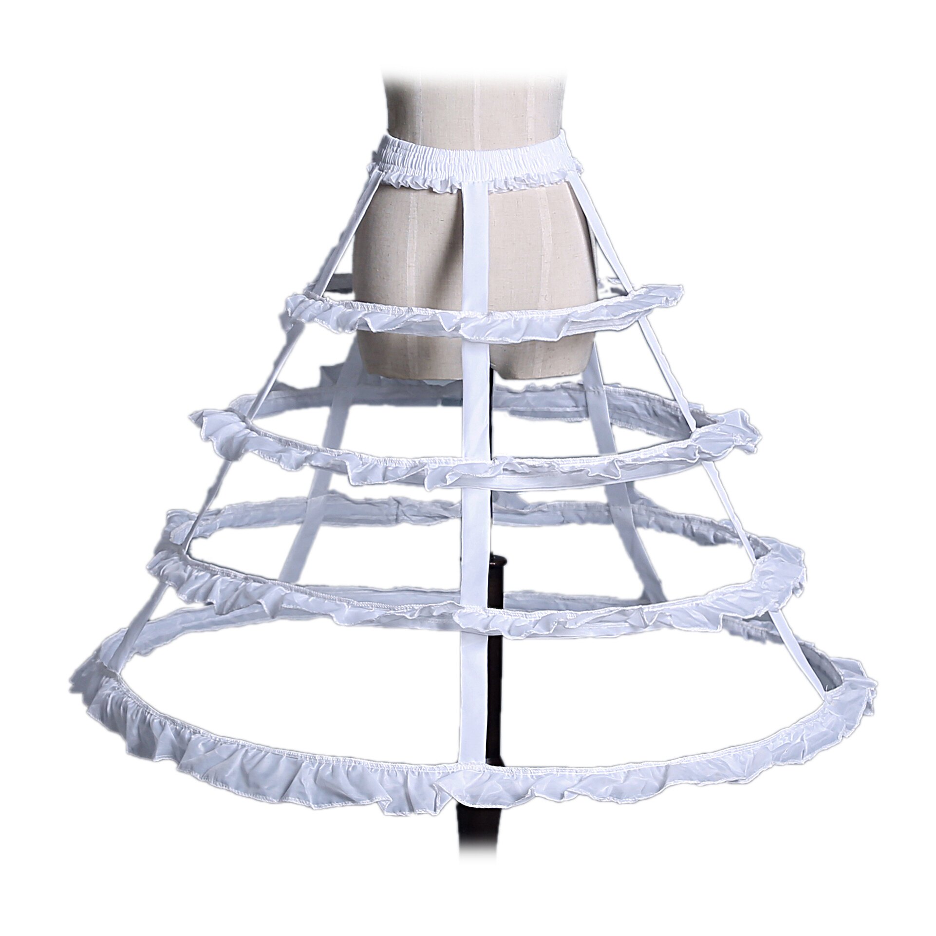 白色四层鸟笼裙撑lolita镂空荷叶边lo娘鱼骨撑女仆半身裙日常包邮